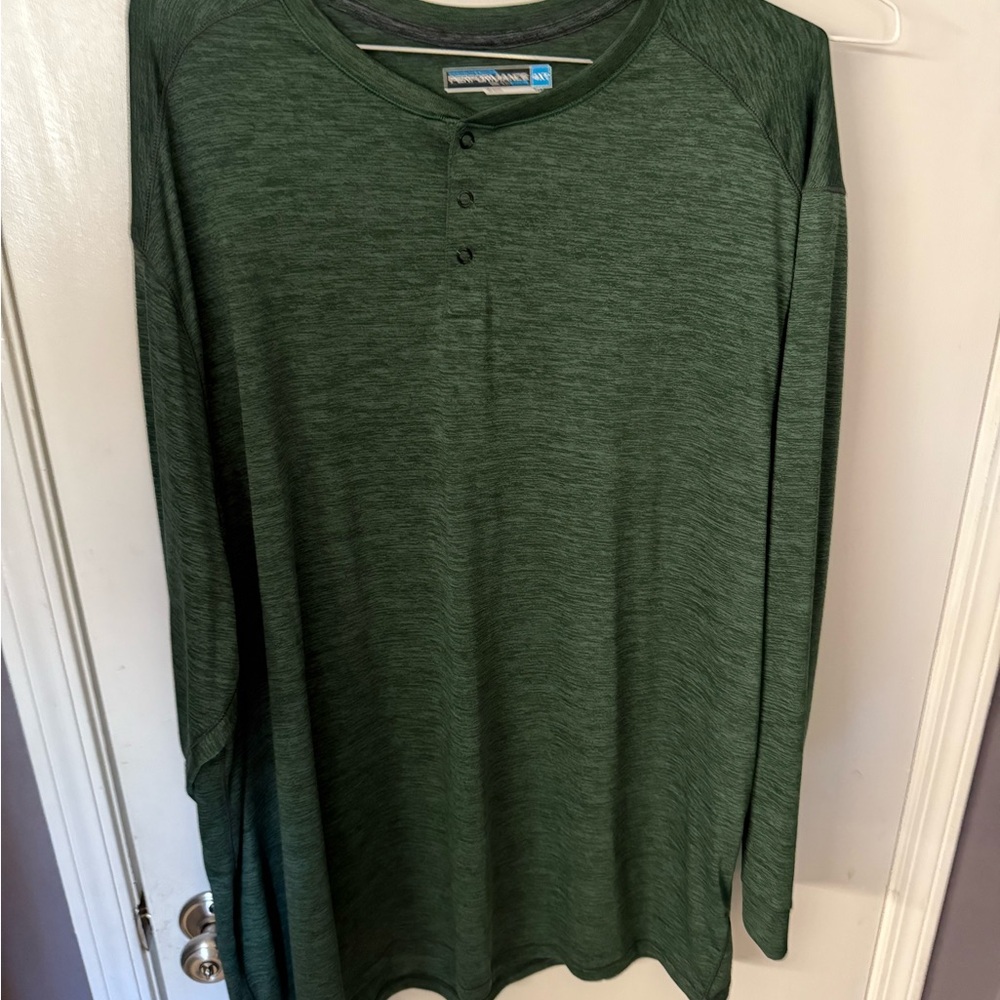 4XLT - Roudtree & Yorke - Men's Green Long Sleeve Henley Shirt